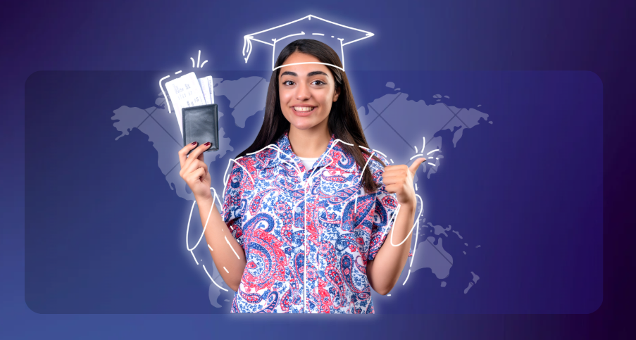 Happy student with visa and tickets